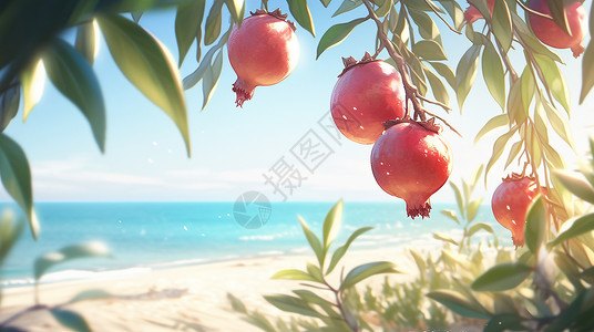 梦幻夏日沙滩石榴背景图片