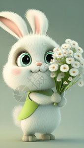 可爱兔子送花背景图片