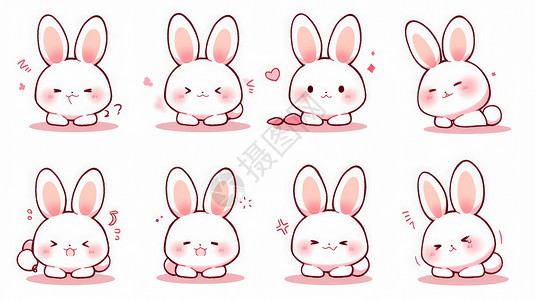 可爱兔子表情包超级可爱的卡通小白兔各种萌表情插画