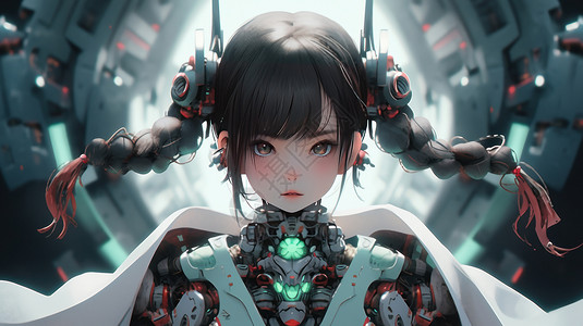 科技感赛博朋克机器人立体卡通女孩科幻背景图片