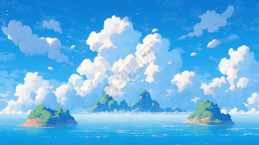 美丽的海上小岛卡通小清新风景背景图片