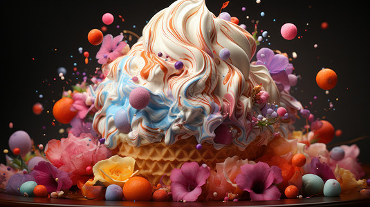 夏天美味诱人的超大冰激凌甜品插画
