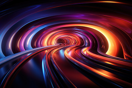 五颜六色霓虹灯隧道3D漩涡背景图片