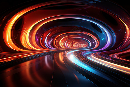 五颜六色的霓虹灯隧道漩涡3D艺术背景图片