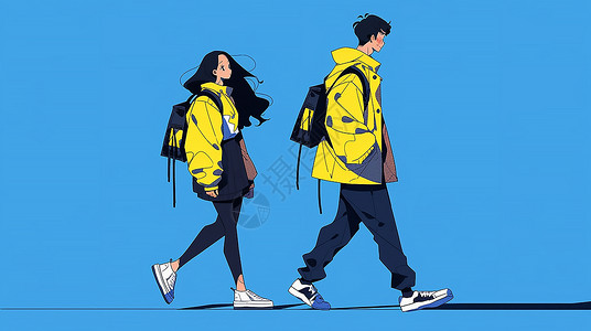 卡通简约行走的人插画背景图片