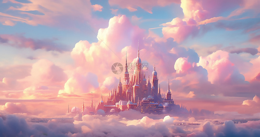 可爱云朵中的城堡图片