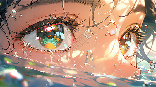 水喷脸卡通人物在水中水汪汪的大眼睛插画
