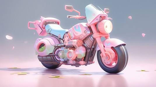 粉色机械感立体卡通摩托车背景图片