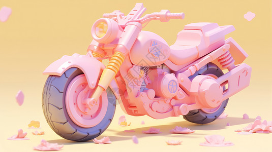 立体粉色可爱的卡通摩托车图片