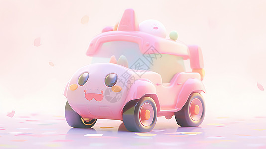 大眼睛可爱的粉色玩具小汽车背景图片