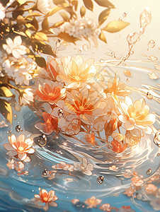 水中唯美浪漫的花朵插画背景图片