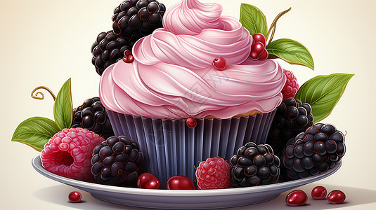 覆盆子桑葚粉色卡通蛋糕甜品图片