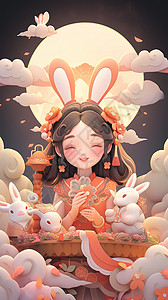中秋节卡通嫦娥小仙女和玉兔图片