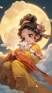 中秋节海报卡通可爱嫦娥仙女玉兔背景图片