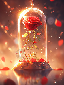 玻璃罩里的玫瑰花小王子插画