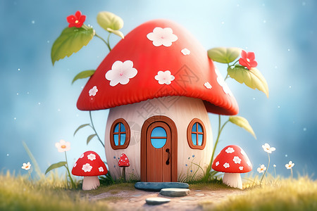 3D可爱立体蘑菇小屋背景图片