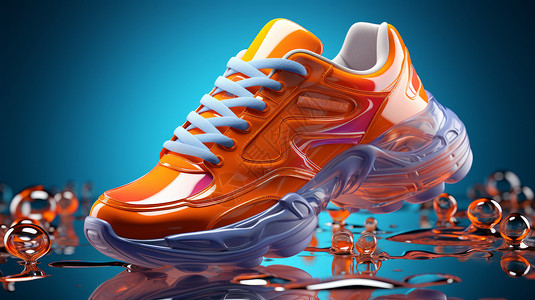 科技感运动科技感十足的时尚橙色休闲鞋插画