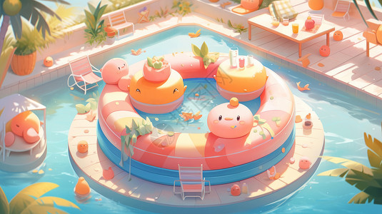 夏天可爱的户外卡通泳池背景图片