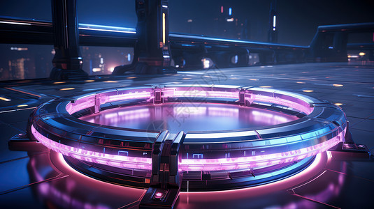 科幻紫色霓虹光圆形展台背景图片