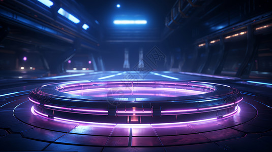 圆形紫色霓虹光科技感展台背景图片