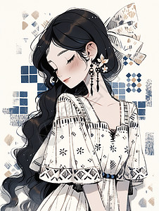 年轻甜美美女手拿西瓜抱枕绑着蝴蝶结的少女插画