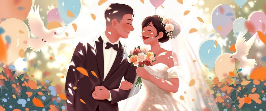 七夕与你的浪漫婚礼竖版插画图片