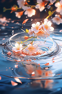 水面上的唯美花卉绚丽唯美插画背景图片