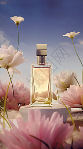 唯美香水摆放在花卉中背景图片