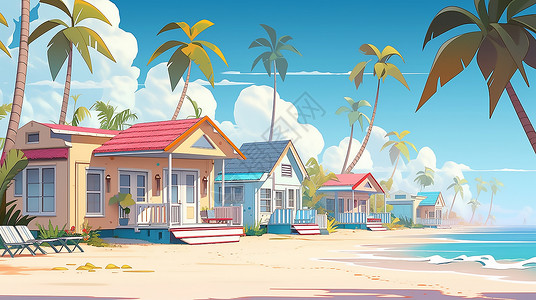 别墅海海岸上的小房子插画