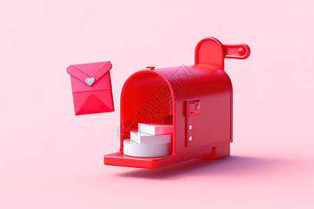 表白季图标一个红色的信箱3D图标插画