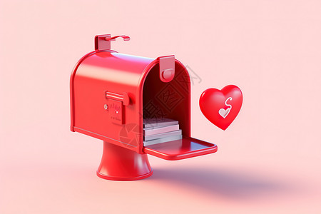 表白季图标红色爱情信箱3D图标插画