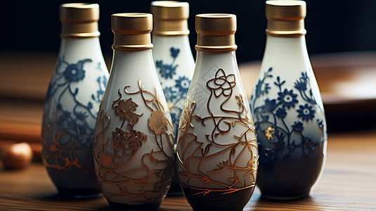 古风立体雕花传统瓷器酒具背景图片