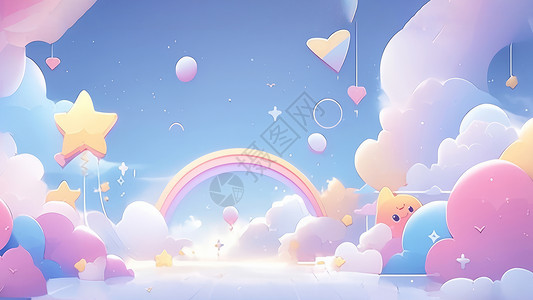 梦幻可爱的卡通彩虹卡通背景背景图片