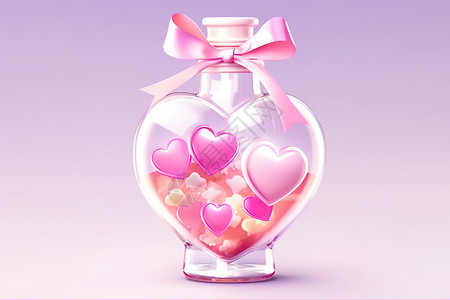 卡通心形玻璃瓶玻璃瓶子装着的爱心卡通可爱插画插画
