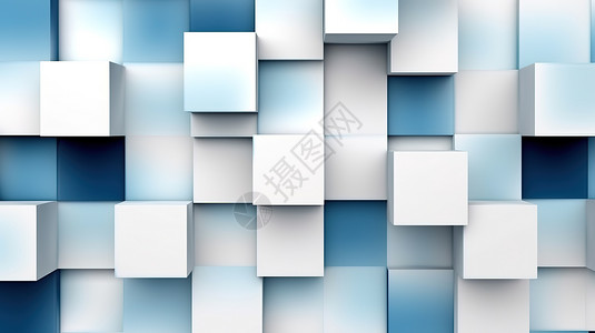 蓝白方形几何拼接创意背景图图片