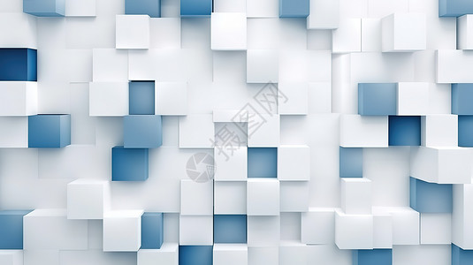 蓝白方形几何拼接合成图插画
