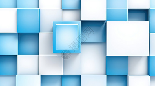 方形网格几何拼接蓝白方形创意图插画