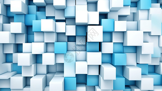 白色的方糖几何拼接蓝白方形创意合成图插画