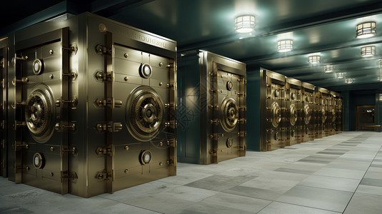 全铜防盗门锁大型科技金属质感银行保险柜插画