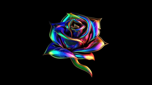 黑色玫瑰花彩虹炫彩玫瑰图标插画