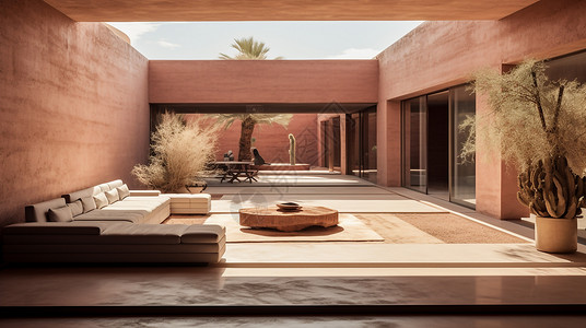 现代简约阳台简约创意现代橡木沙漠别墅设计插画