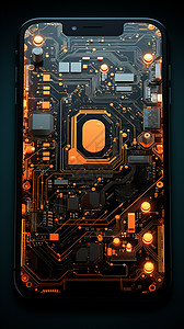高科技手机内部电子芯片背景图片