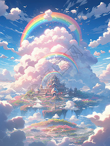 梦幻卡通美丽的空中城堡图片