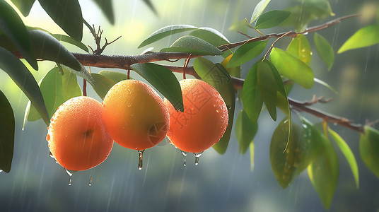 雨滴果树水果图片