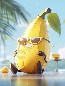 戴墨镜可爱卡通小香蕉背景图片
