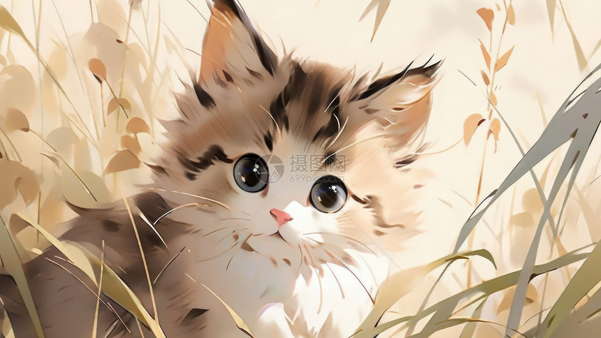呆萌大眼睛卡通宠物猫传统水墨风图片