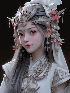 银饰加工甜美温柔的3D少女,戴银饰的3D少女插画