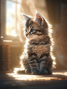 阳光照在蹲坐在小猫身上背景图片
