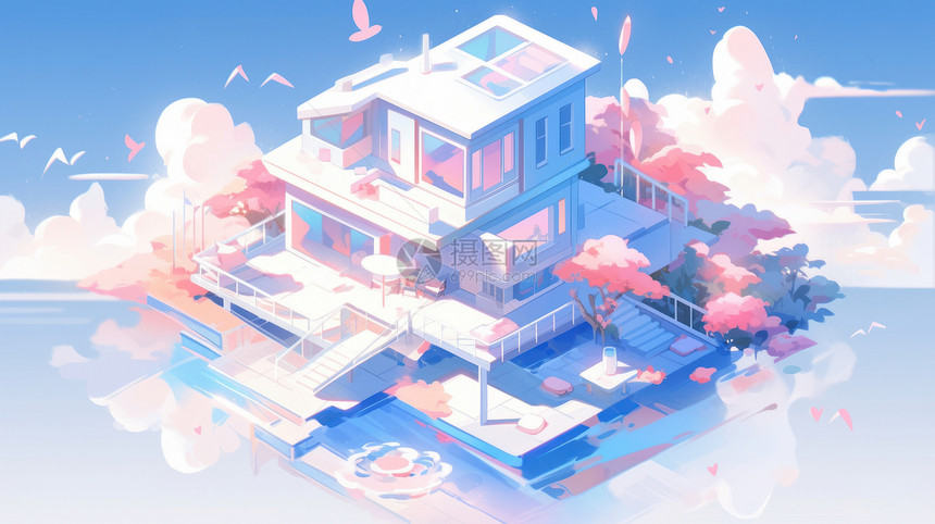 可爱的立体卡通云朵小房子图片