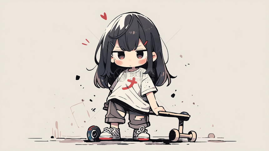 踩着滑板的可爱卡通小女孩图片